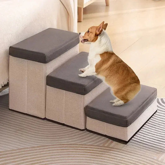 Foldable 2 in 1 Pet Steps Stair Ladder Puppy Safety Ramps Ladder 3 Layers Dog Stairs Storage Box Anti-slip Removable Pet Stairs WLP Company