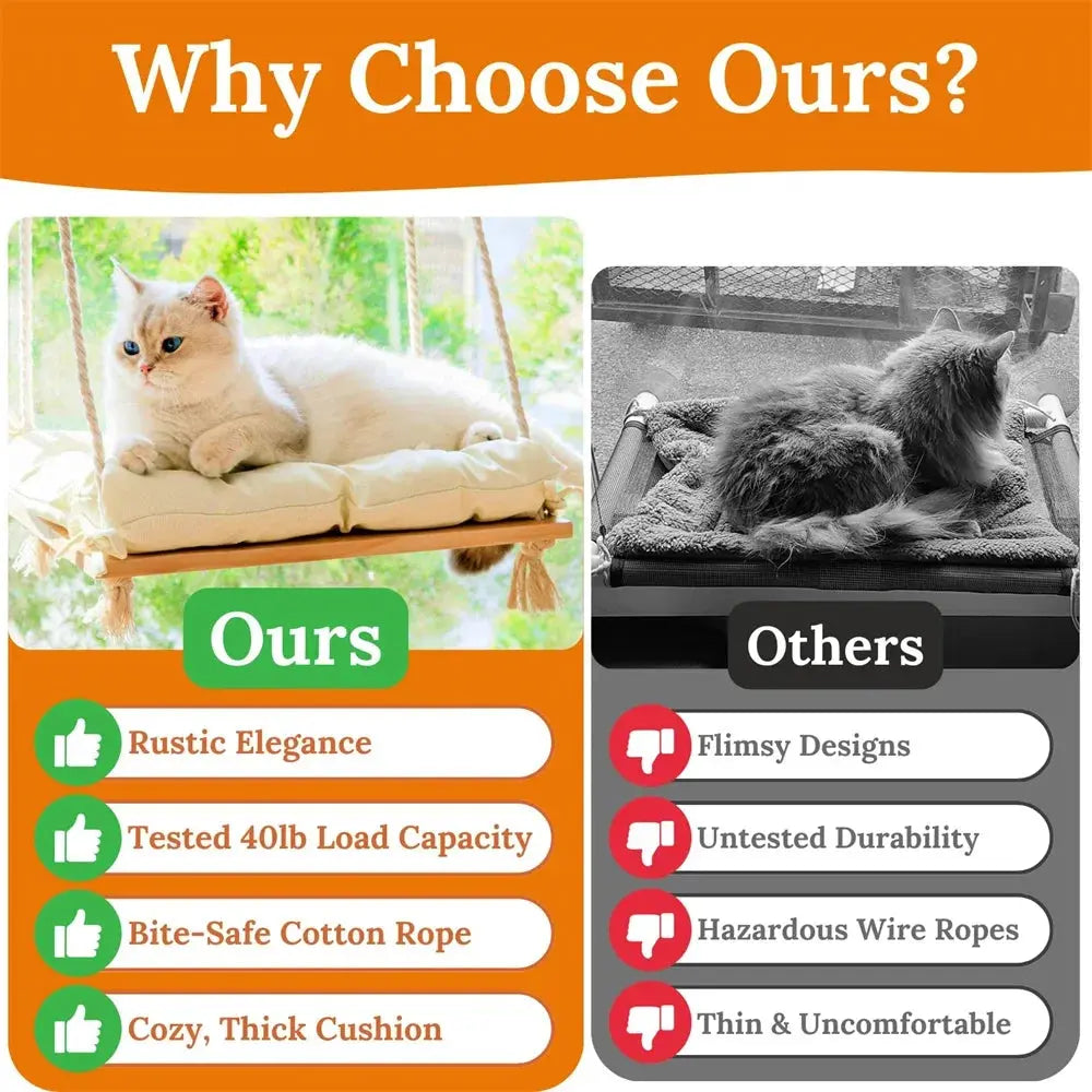 cat hammock Cat Window Perch Solid Wood Hammock Bed 4 Heavy Duty Suction Cups Plush Cushion Indoor Pet Bed for Small Large Cats WLP Company