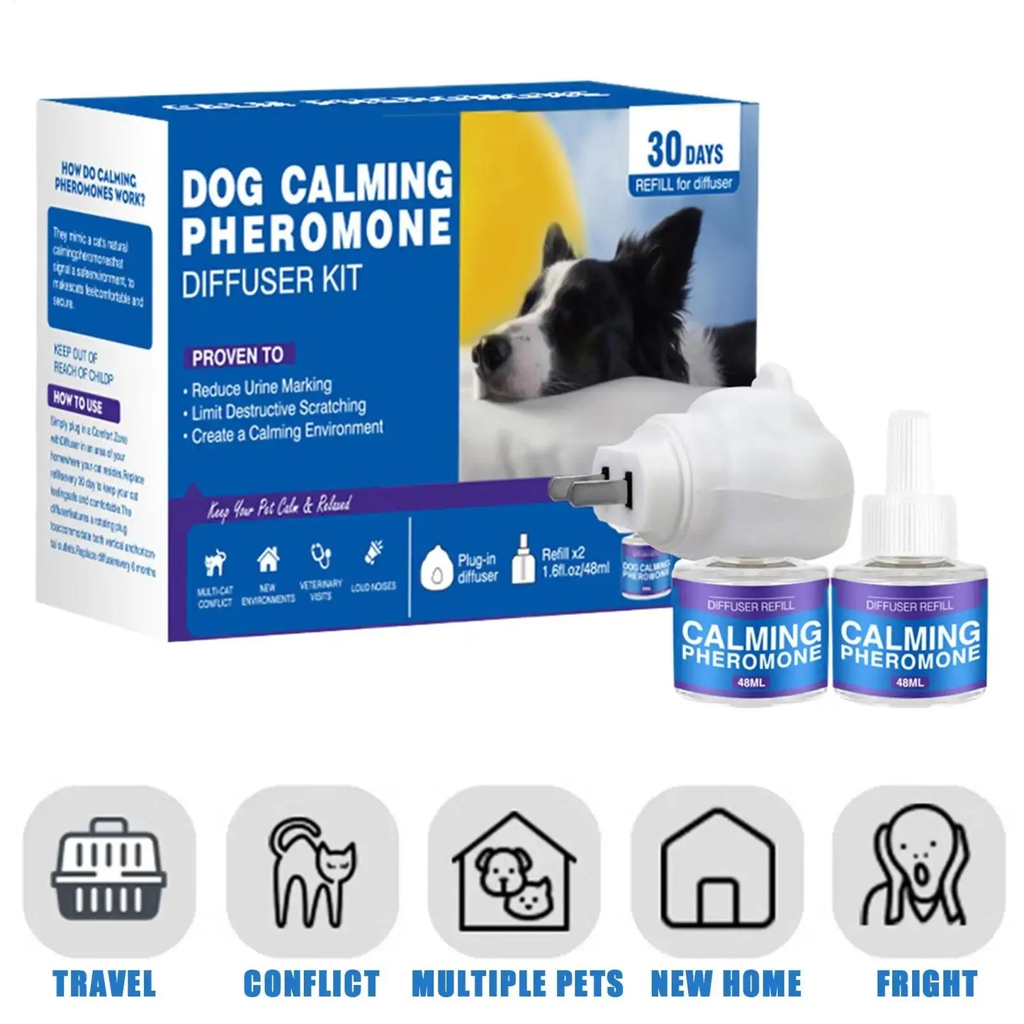 Dog Pheromones Calming Diffuser Appeasing Pheromone Diffuser To Calm Dogs Stop Stress Pet Health Supplies Reduce Aggression WLP Company