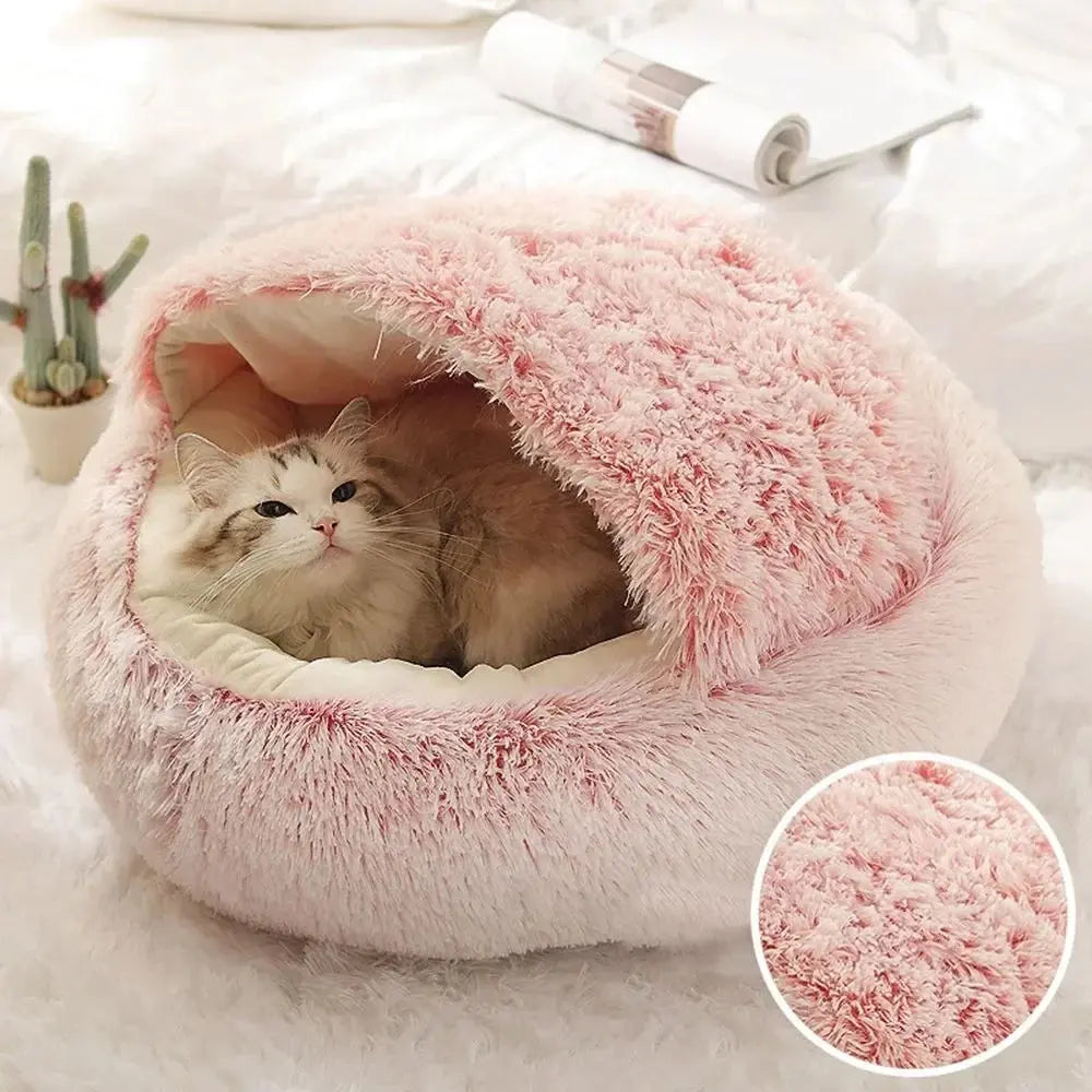 cats bed Round Plush Bed - Soft Warm Enclosed Sleep Bag & Cave Basket WLP Company