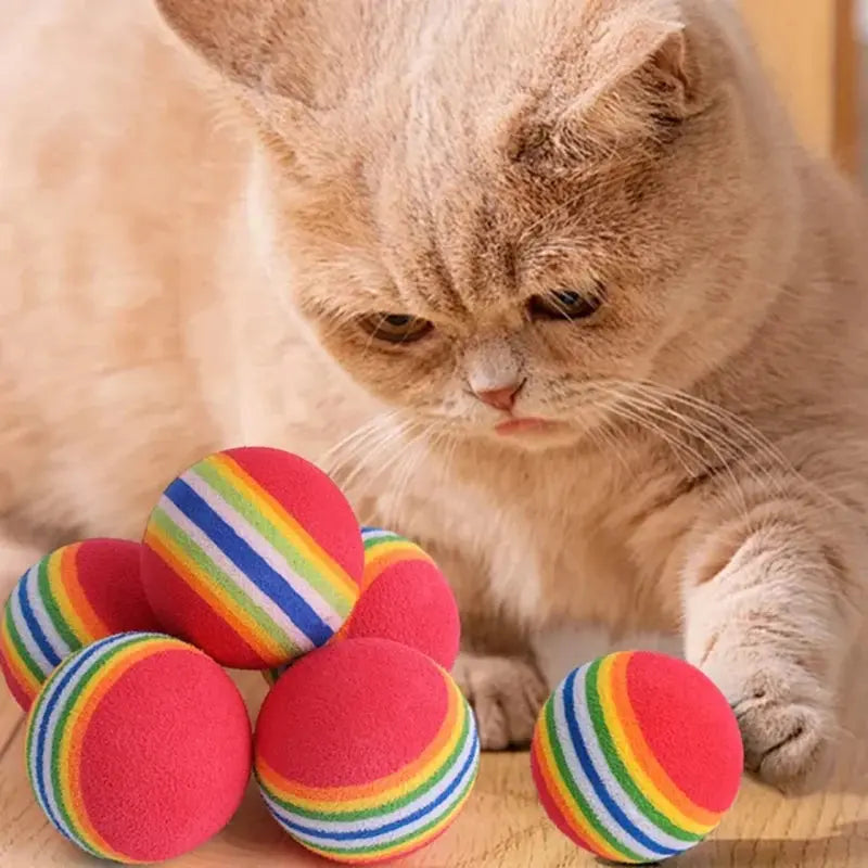 3/5/10 Rainbow Cat Toy Balls Striped Elastic Balls Wear resistant and Bite resistant Rubber Balls Suitable for Cats to Play with WLP Company
