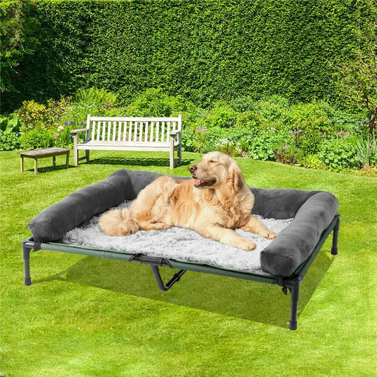 Dog Bed for Dogs and Cats Indoor Outdoor Elevated Pet Lounger Bed with Detachable Plush Bolster Cooling Summer L XL 2XL WLP Company