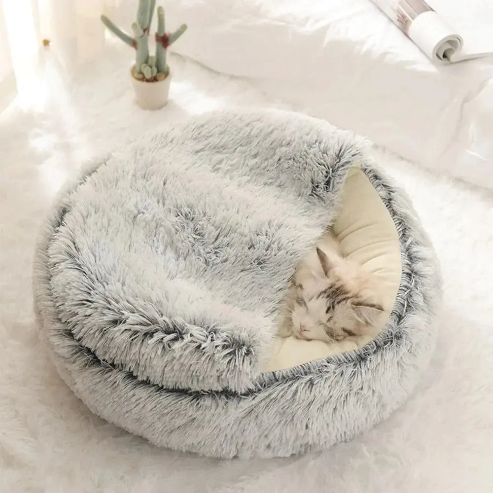 cats bed Round Plush Bed - Soft Warm Enclosed Sleep Bag & Cave Basket WLP Company
