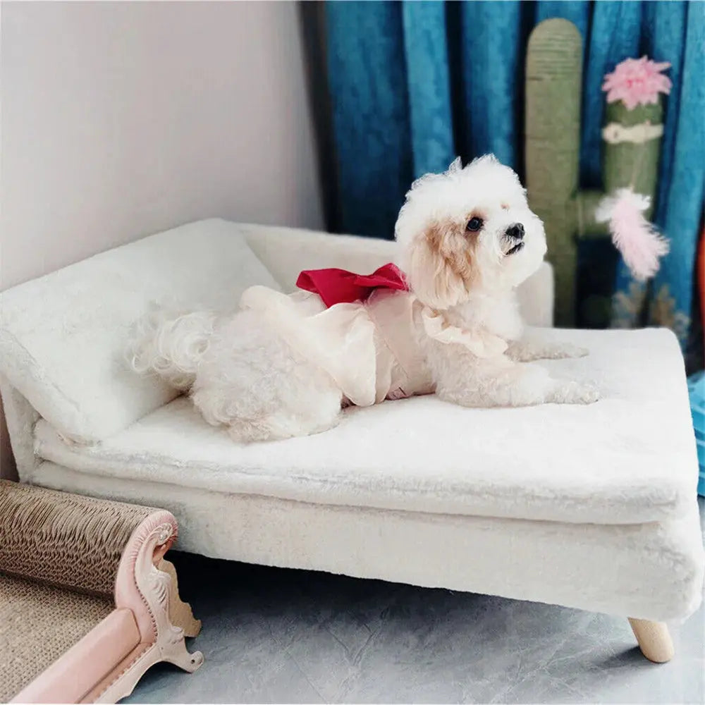 luxury dog sofa Luxury Elevated Dog Sofa Bed with Backrest Plush Cushion Wooden Legs WLP Company