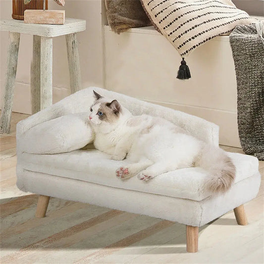 luxury dog sofa Luxury Elevated Dog Sofa Bed with Backrest Plush Cushion Wooden Legs WLP Company
