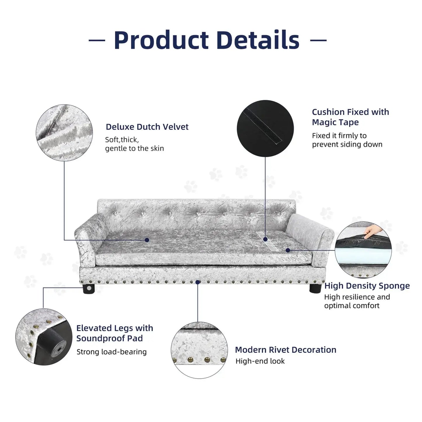 BingoPaw Large Dog Sofa Bed Deluxe Tufted Elevated Jumbo Dog Couch Bed Made Velvet - Pet Giant Snuggle Sofa Lounger Memory Foam WLP Company