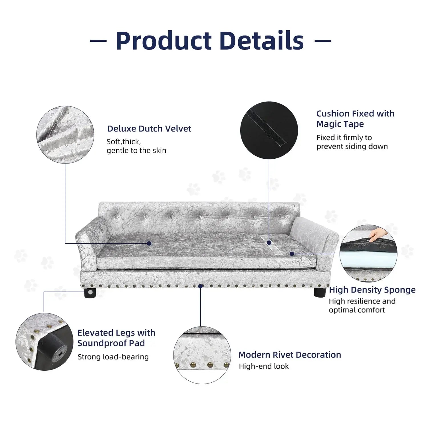 BingoPaw Large Dog Sofa Bed Deluxe Tufted Elevated Jumbo Dog Couch Bed Made Velvet - Pet Giant Snuggle Sofa Lounger Memory Foam WLP Company
