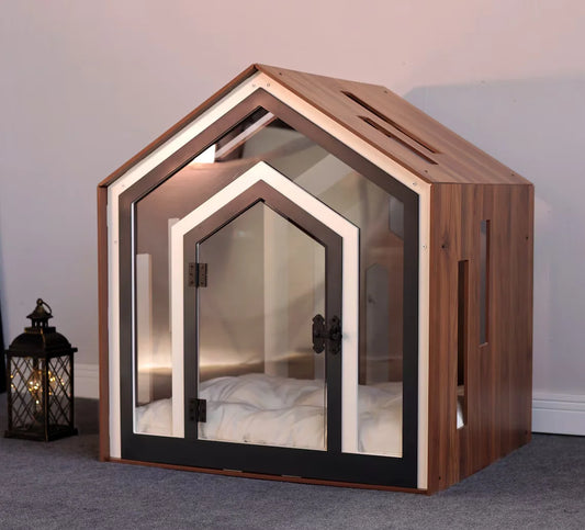 JUNJI Wooden Dog Crate With Custom Bed House - Premium Modern Pet Furniture