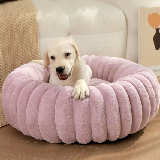 pet bed Nest High Weight Straight Strip Rabbit Plush Pet Mat Long Hair Round Cat Nest Winter Warm Dog Bed Dog Nest WLP Company