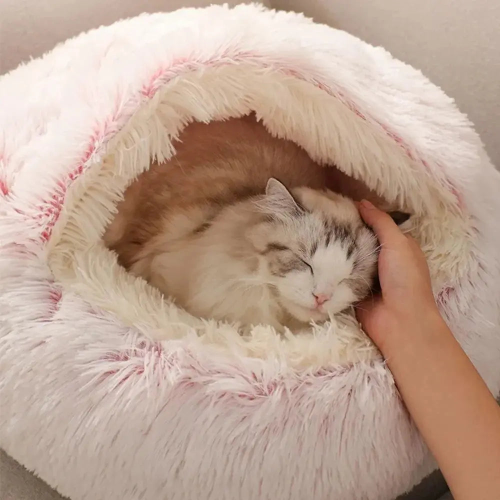 cats bed Round Plush Bed - Soft Warm Enclosed Sleep Bag & Cave Basket WLP Company