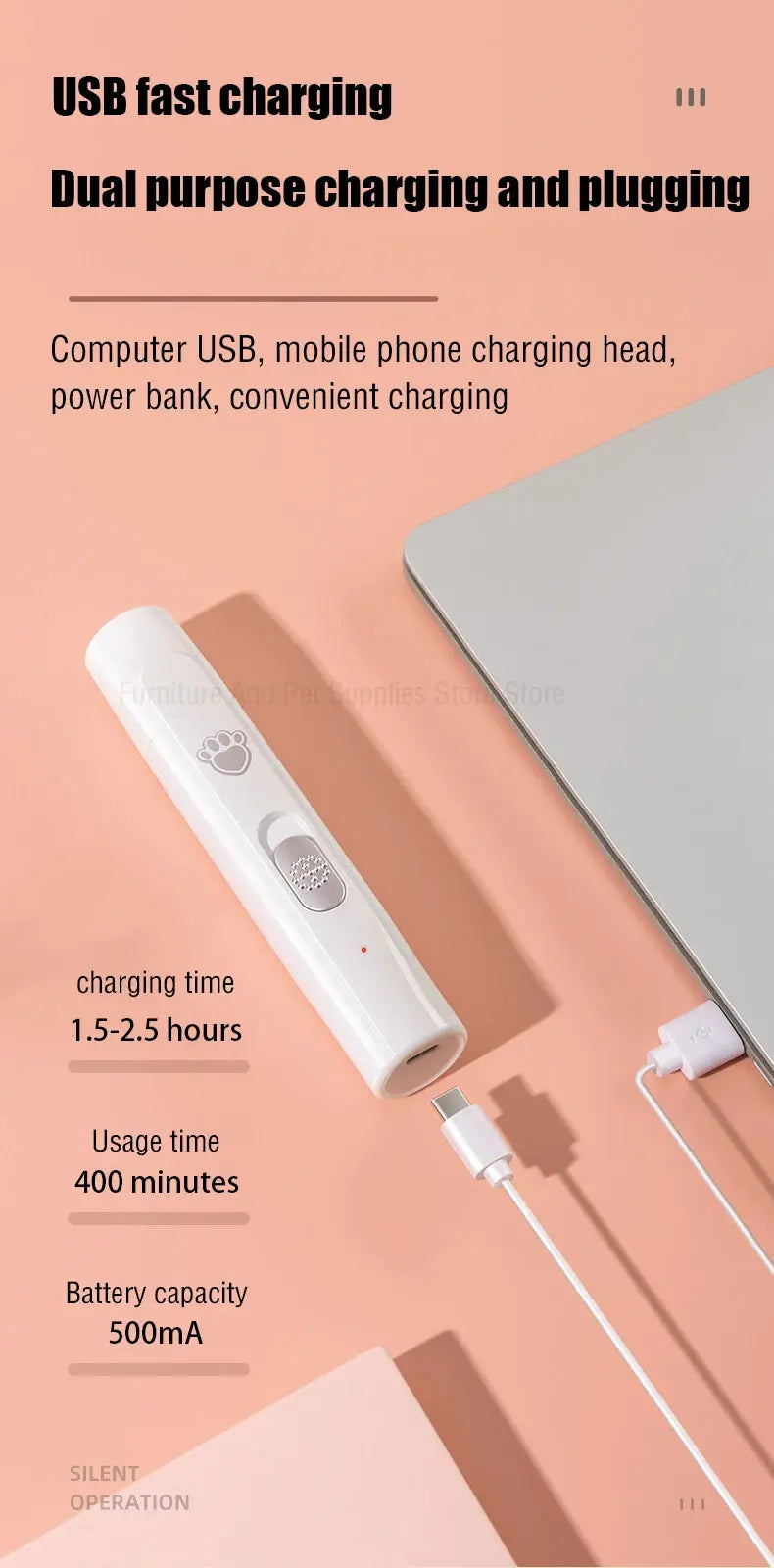 Electric Dog Nail Grinder Pet Nail Clipper USB Rechargeable Pet Nail Trimmers Painless with Polisher Wheel for Small/Large Pets WLP Company
