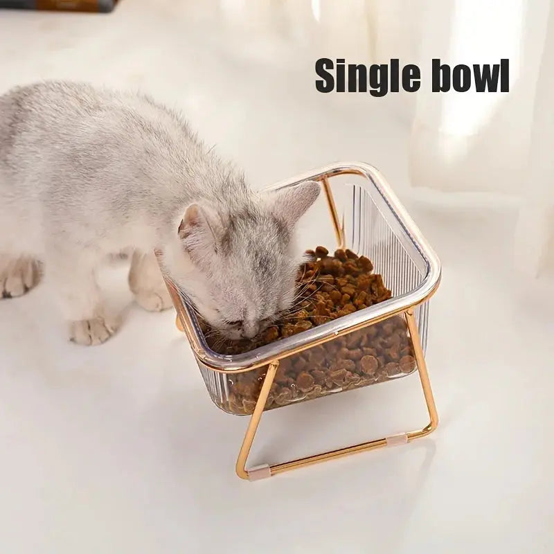 transparent cat bowl Transparent Double Cat Bowl with Vertical Design for Easy Feeding WLP Company
