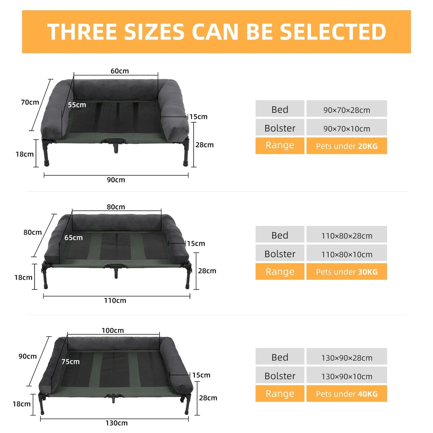 Dog Bed for Dogs and Cats Indoor Outdoor Elevated Pet Lounger Bed with Detachable Plush Bolster Cooling Summer L XL 2XL WLP Company