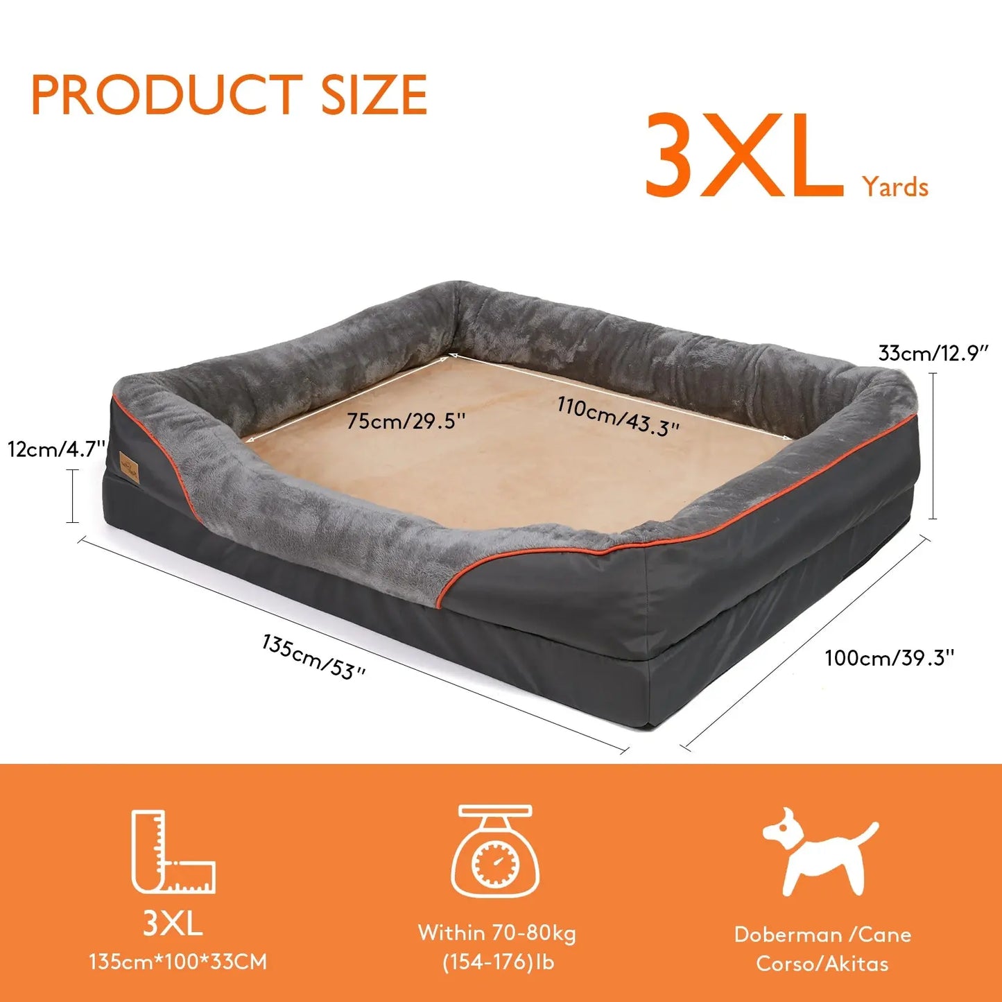 Jumbo Large Orthopedic Dog Bed Memory Foam Quilted Bolstered Pet Sofa Couch Elevated Cushion Warm Waterproof Mattress WLP Company