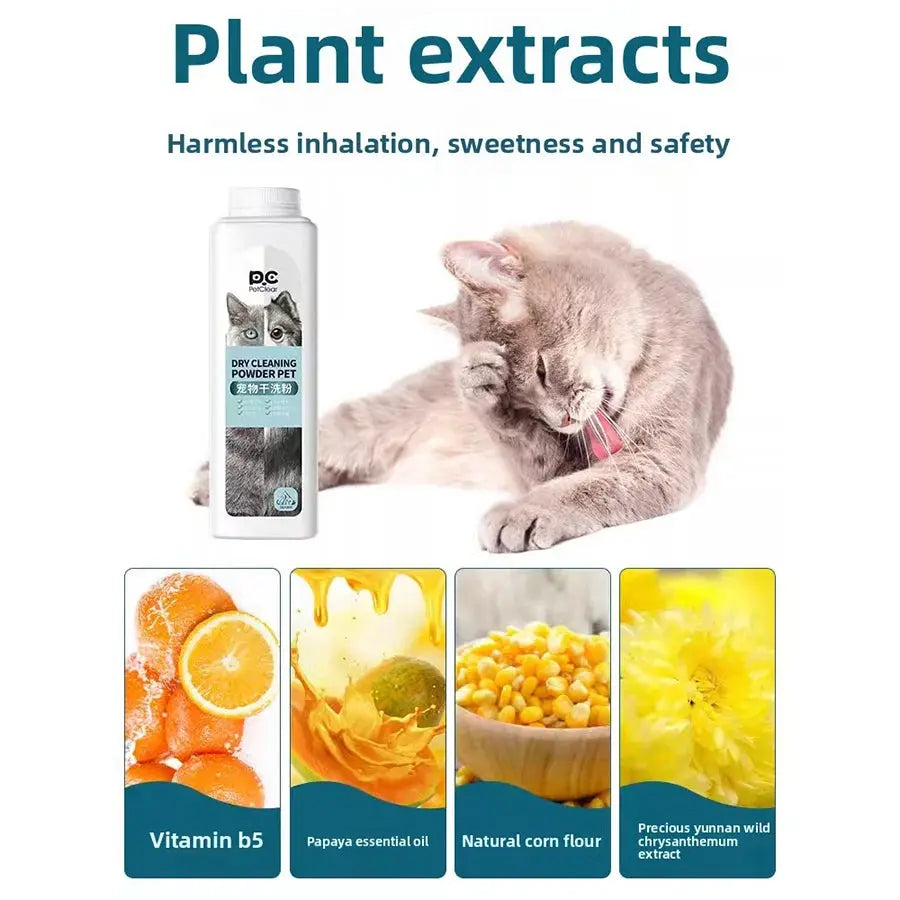 PETCLEAR 360g Pet Dry Shampoo Cleaning Powder Dog Cat Waterless Bath Powder Dog Odor Deodorizer Plant-Based Pet Cleaning Powder WLP Company