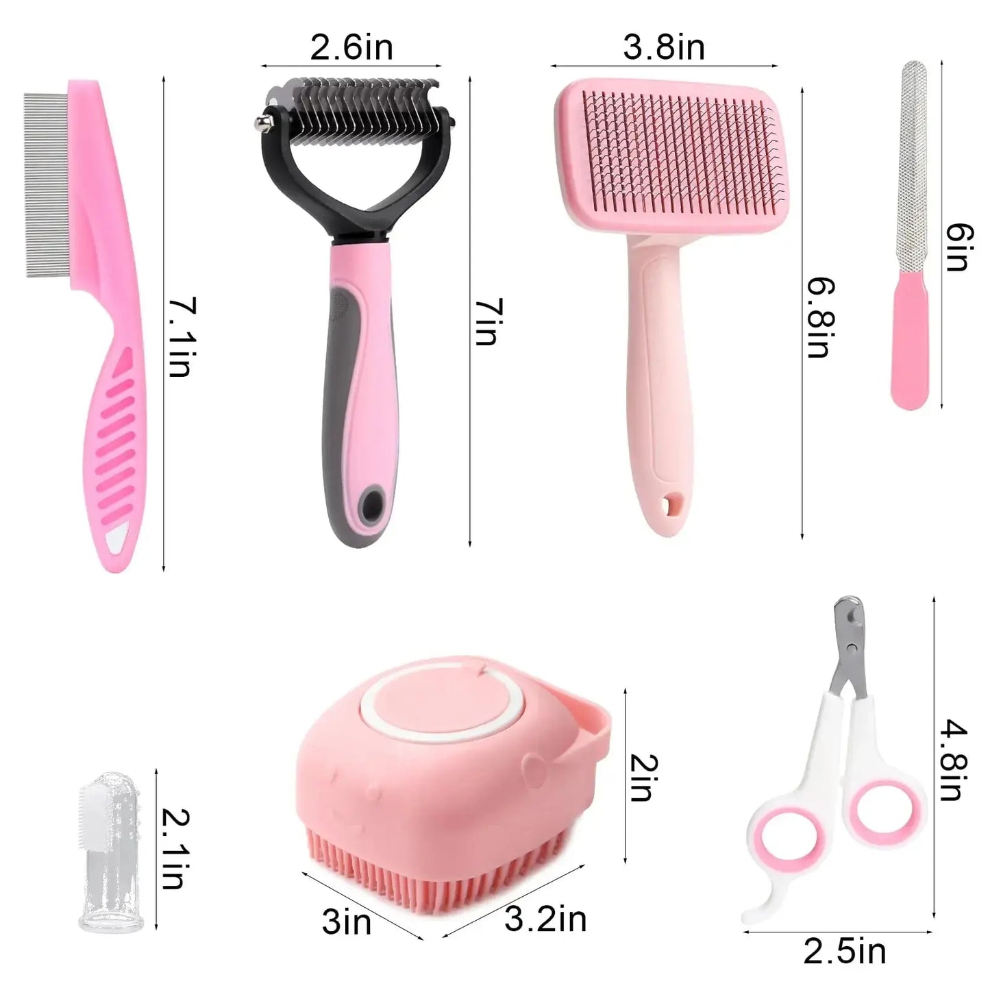 dog grooming set 8-piece dog brush grooming set, pet self-cleaning set, with pet nail clippers and files, flea comb, pet shampoo bath brush, pet WLP Company