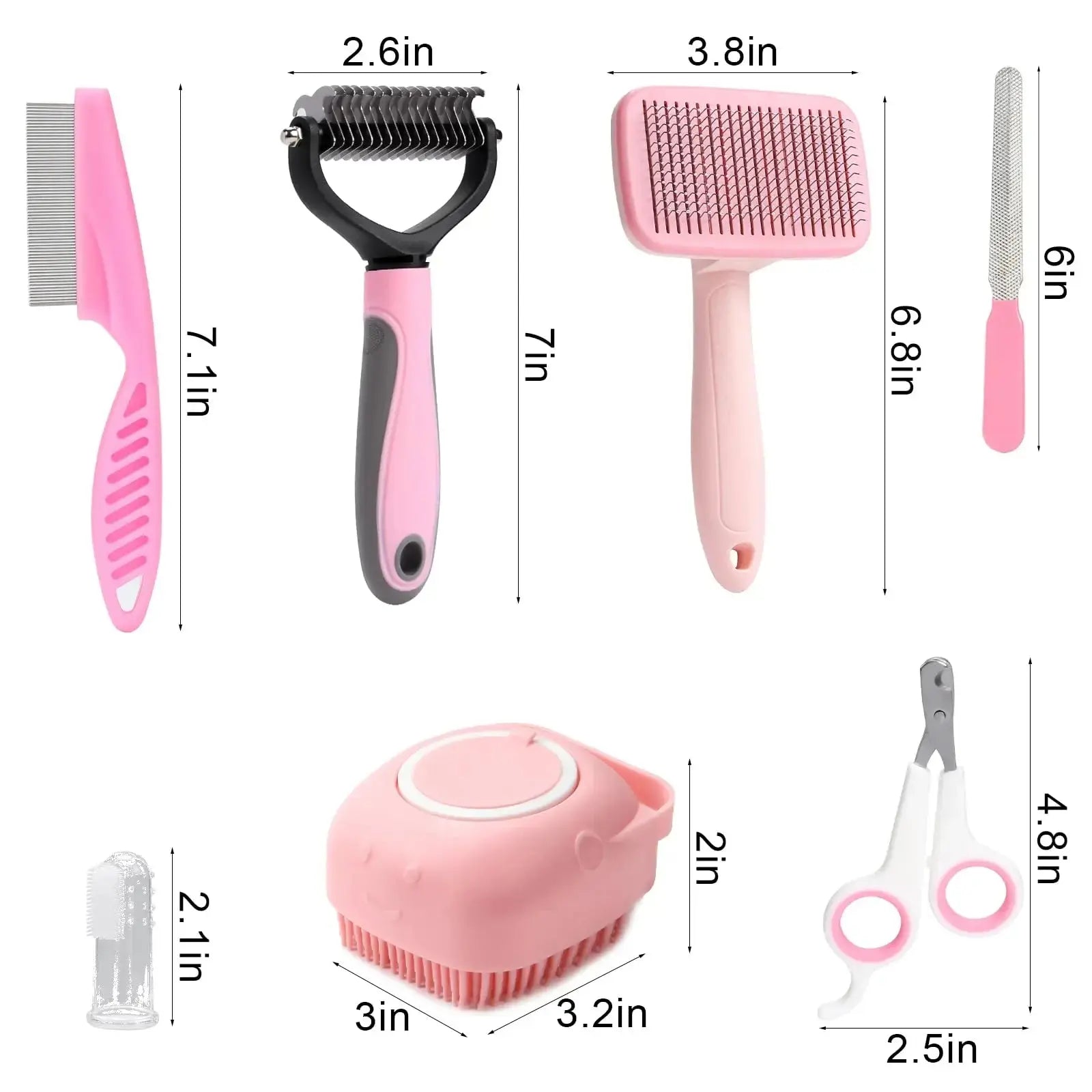 dog grooming set 8-piece dog brush grooming set, pet self-cleaning set, with pet nail clippers and files, flea comb, pet shampoo bath brush, pet WLP Company