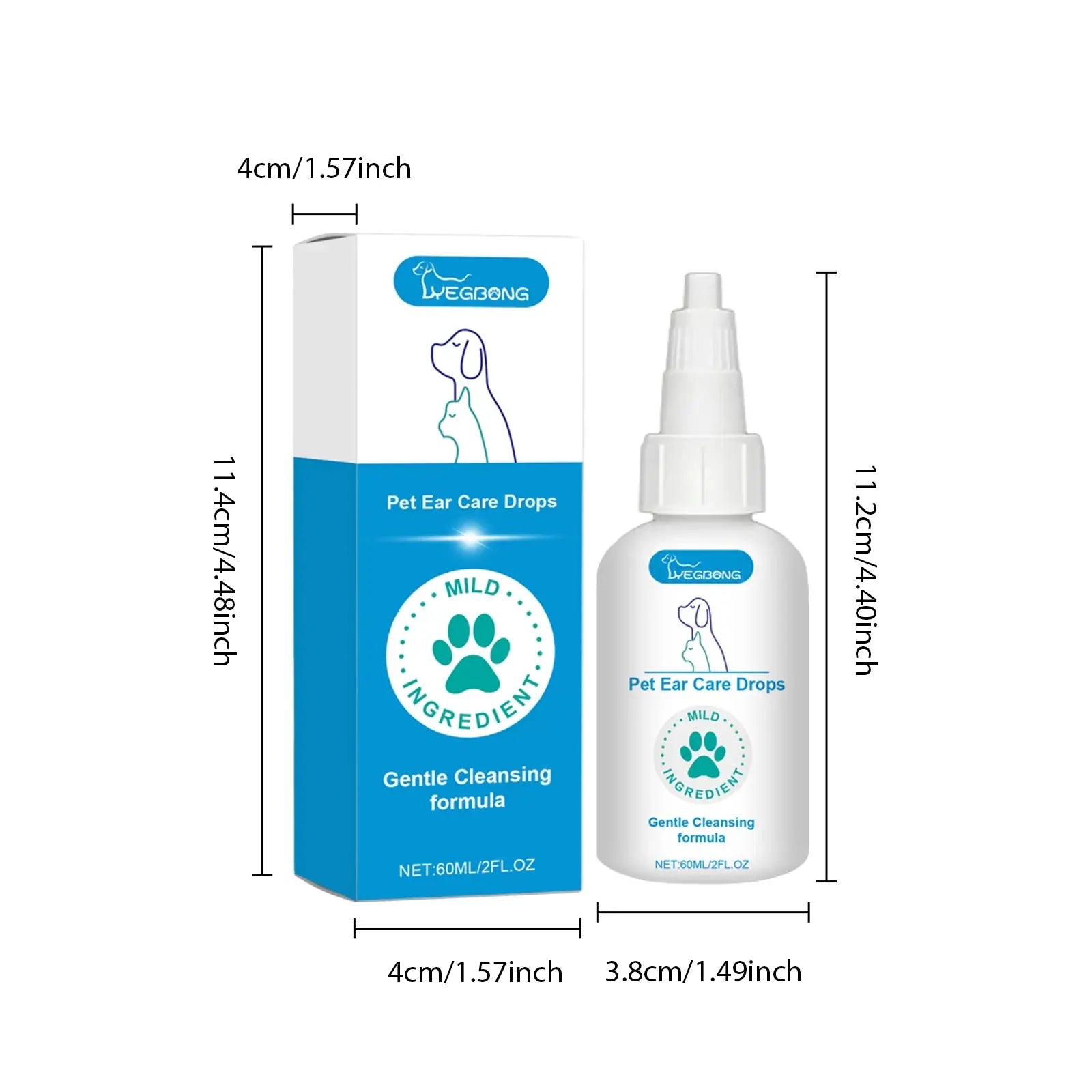 Pet Ear Care Drops - 60ml Gentle Cleansing Solution for Dogs & Cats - Remove Earwax, Moisturize Canal & Reduce Odor WLP Company