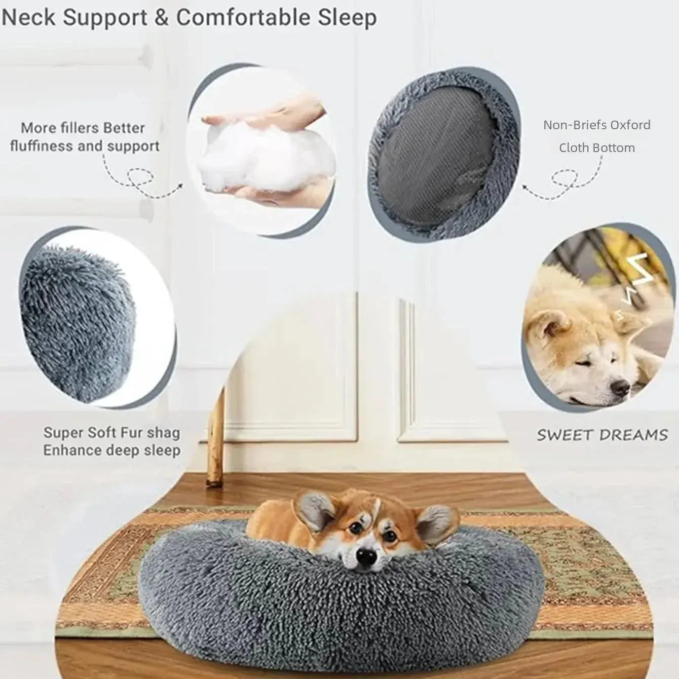 40-90cm Round Pet Bed for Large Dog Bed Super Soft Cat Bed Long Plush Dog House for Medium Dog House Winter Warm Sleeping WLP Company