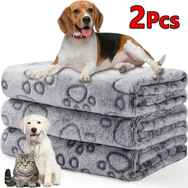 2PCS Soft Fluffy High Quality Pet Blanket Cute Cartoon Pattern Paw Print Dog Pet Mat Warm and Comfortable Blanket for Cat Dogs WLP Company