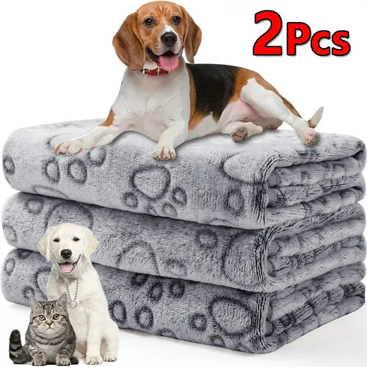 2PCS Soft Fluffy High Quality Pet Blanket Cute Cartoon Pattern Paw Print Dog Pet Mat Warm and Comfortable Blanket for Cat Dogs WLP Company