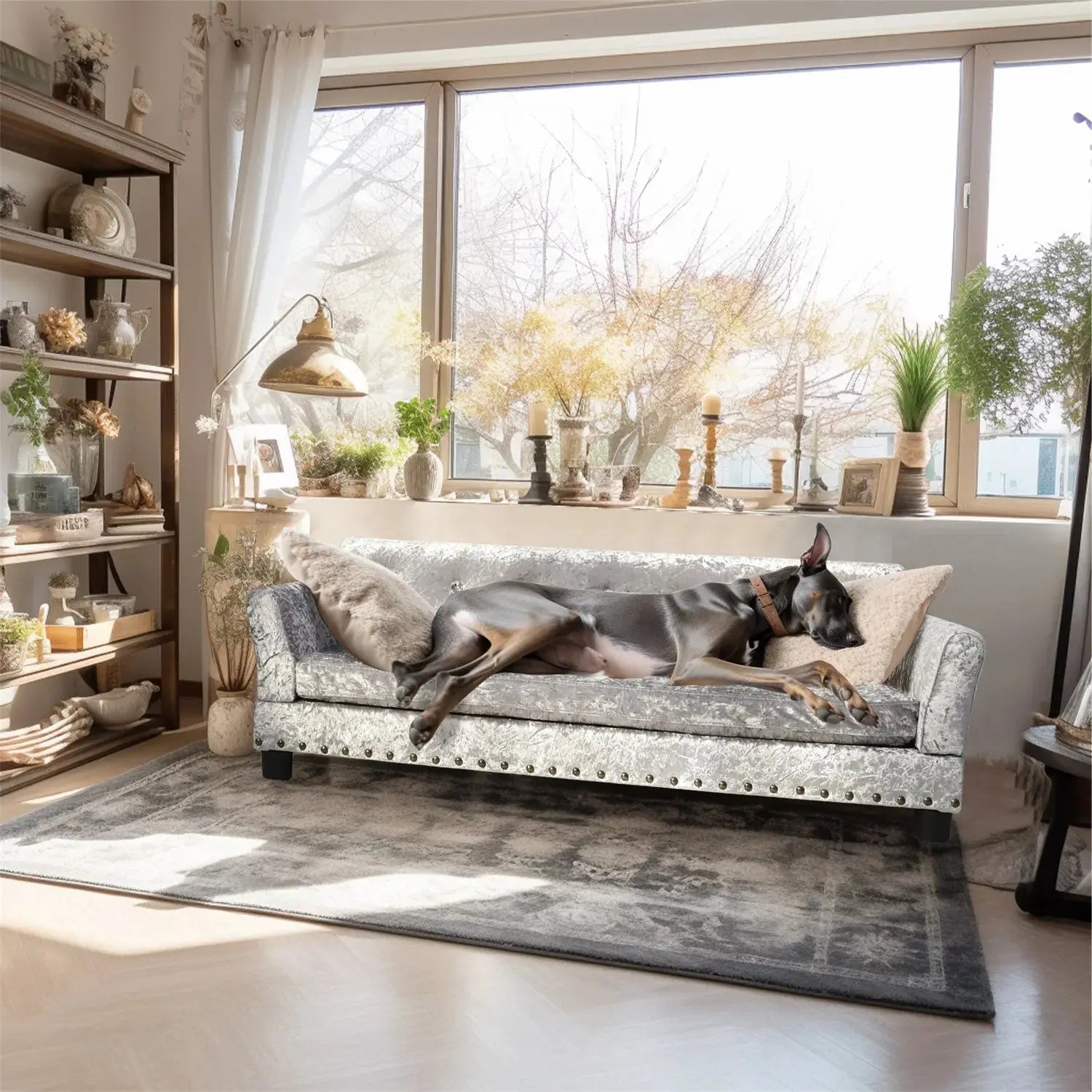 BingoPaw Large Dog Sofa Bed Deluxe Tufted Elevated Jumbo Dog Couch Bed Made Velvet - Pet Giant Snuggle Sofa Lounger Memory Foam WLP Company