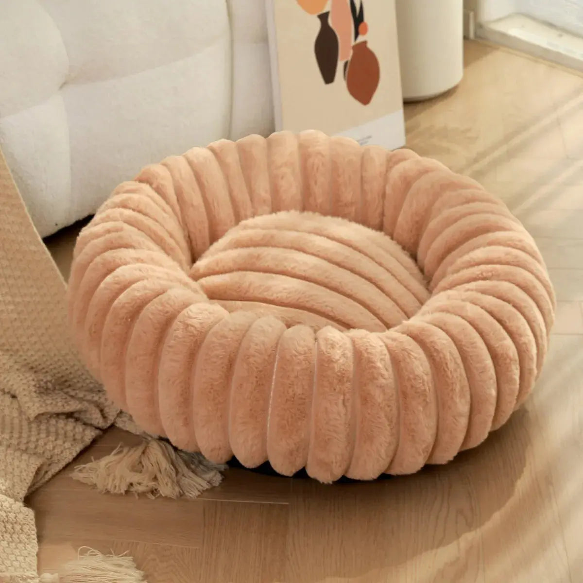 pet bed Nest High Weight Straight Strip Rabbit Plush Pet Mat Long Hair Round Cat Nest Winter Warm Dog Bed Dog Nest WLP Company