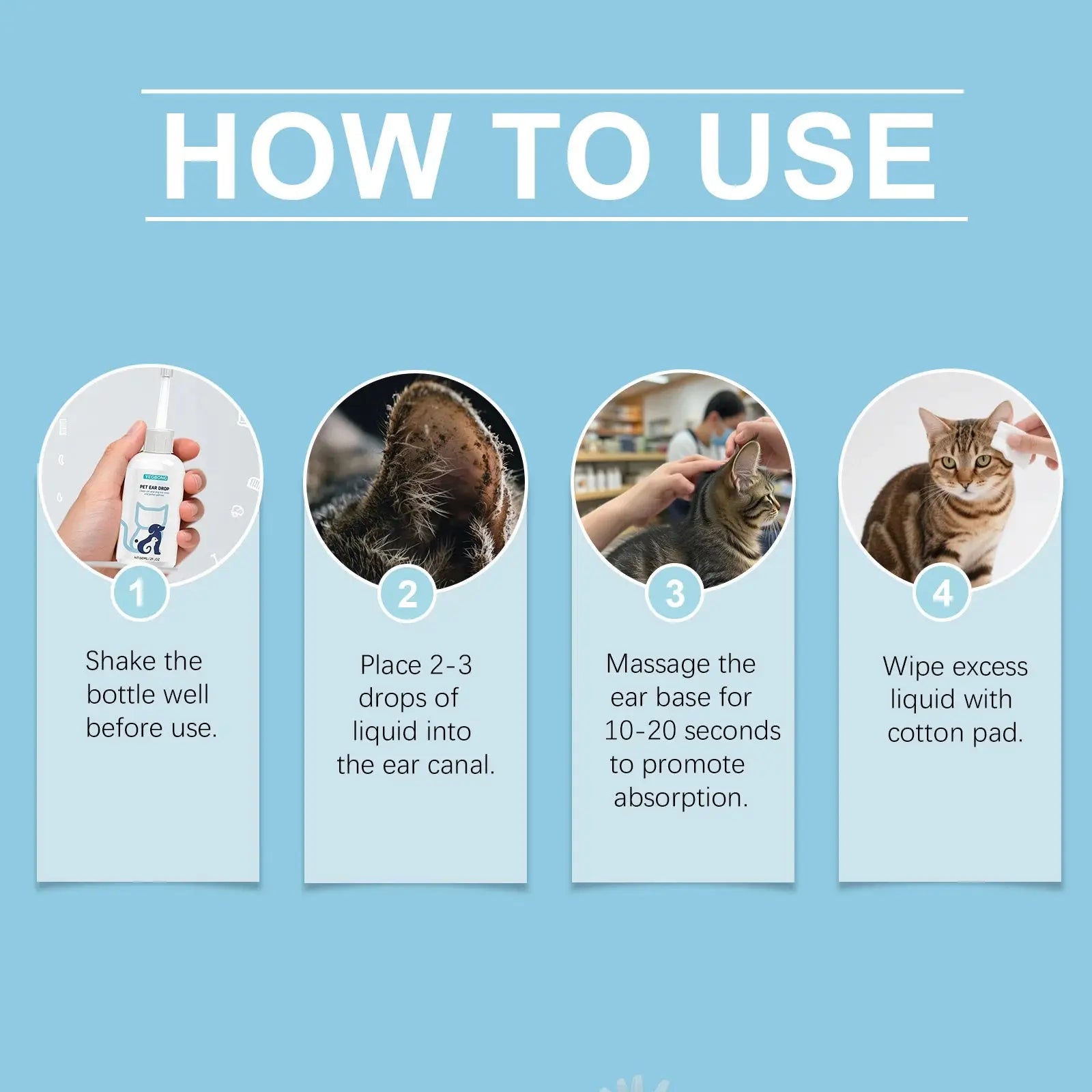Pet Ear Drops - 60ml Gentle Cleaner for Cats & Dogs, Remove Ear Wax, Soothe & Nourish Ears, Universal Ear Care Solution WLP Company