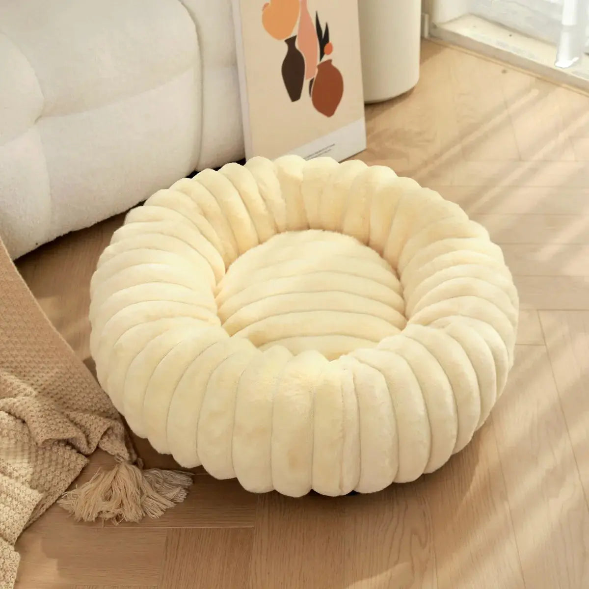 pet bed Nest High Weight Straight Strip Rabbit Plush Pet Mat Long Hair Round Cat Nest Winter Warm Dog Bed Dog Nest WLP Company