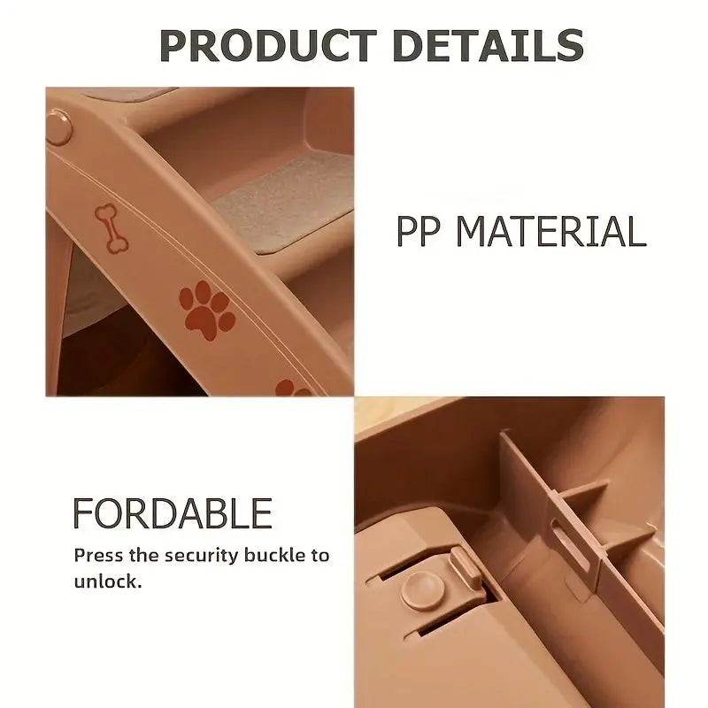 1pc Right-Angle Foldable Pet Ladder,Cute Paw Prints & Bone Design, Easy To Assemble & Store, Non-Slip Stairs for Home Use WLP Company