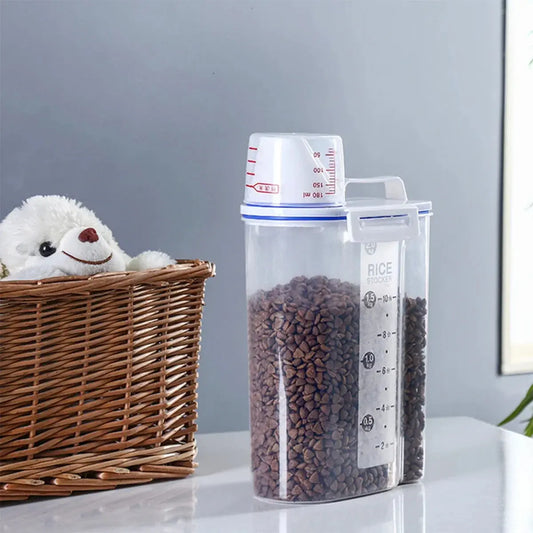 dog food storage Pail Plastic Storage Tank with Measuring Cup Container Moisture-proof Sealed Jar Pet Supplies Accessories WLP Company