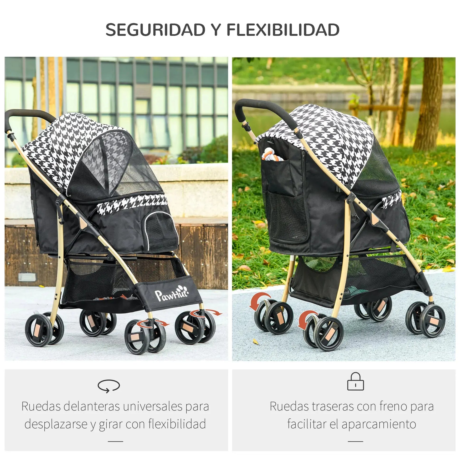 Pawhut Foldable Dog Stroller with 2 Doors 80X44.5X97 cm Black WLP Company