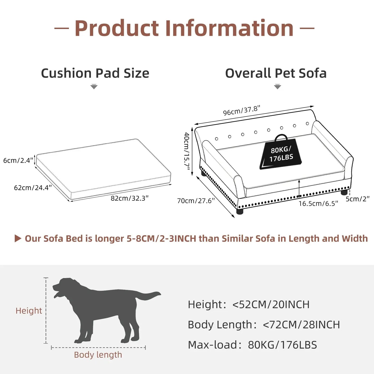Elevated Dog Bed Sofa Microfiber Leather Cover Luxurious Extra Large Pet Snuggle Lounge Chair with Removable Cushion WLP Company