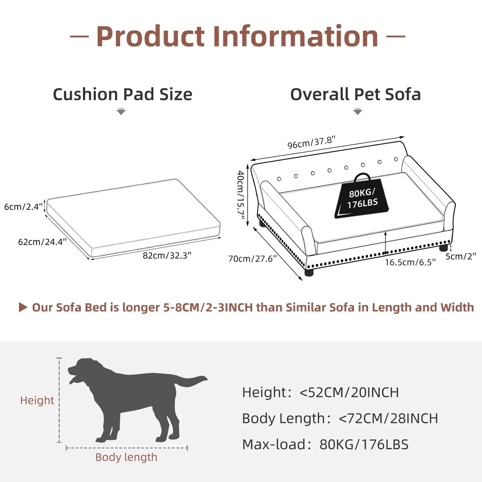 Elevated Dog Bed Sofa Microfiber Leather Cover Luxurious Extra Large Pet Snuggle Lounge Chair with Removable Cushion WLP Company