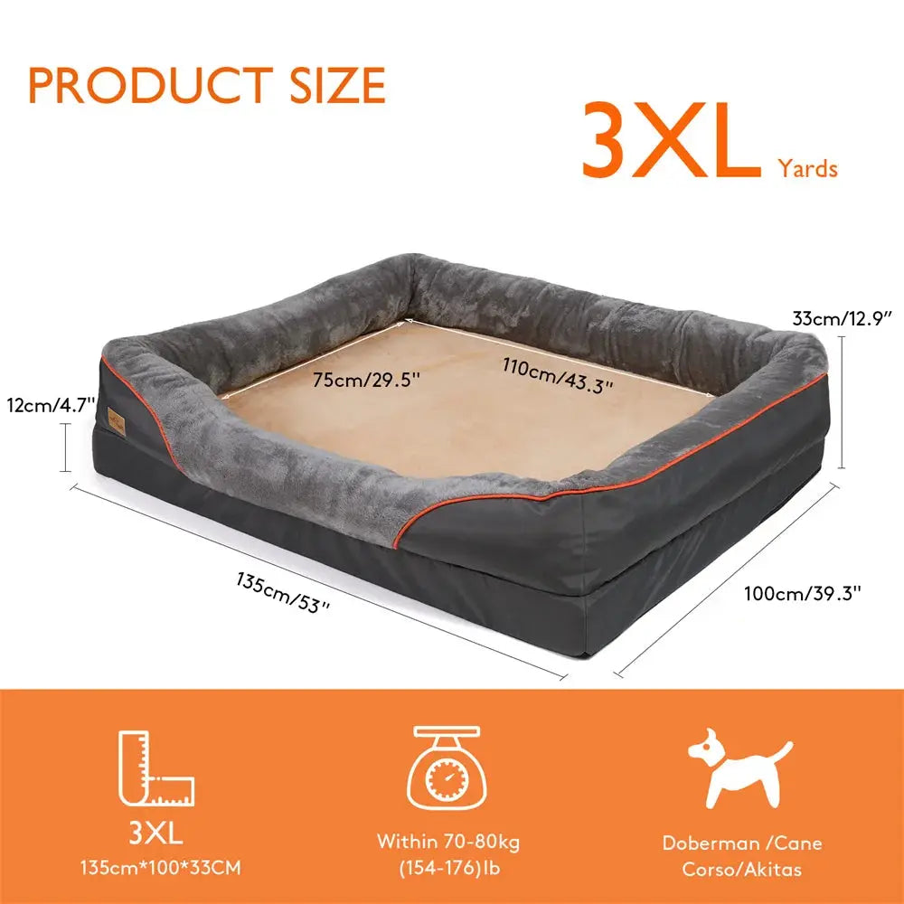 Jumbo Large Orthopedic Dog Bed Memory Foam Pet Sofa Couch Waterproof Elevated Cushion Warm Puppy Bolster Couch Removable Cover WLP Company