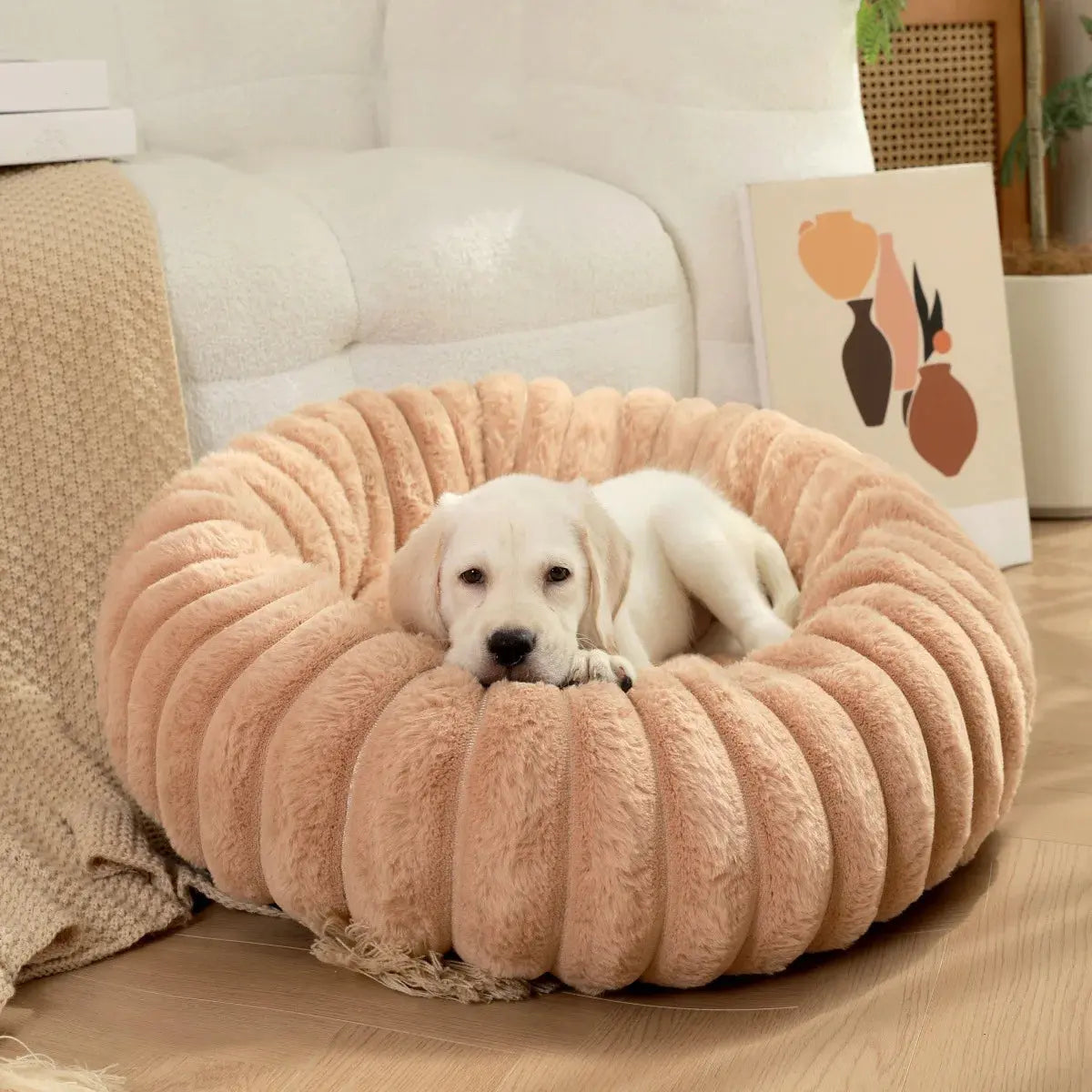 pet bed Nest High Weight Straight Strip Rabbit Plush Pet Mat Long Hair Round Cat Nest Winter Warm Dog Bed Dog Nest WLP Company