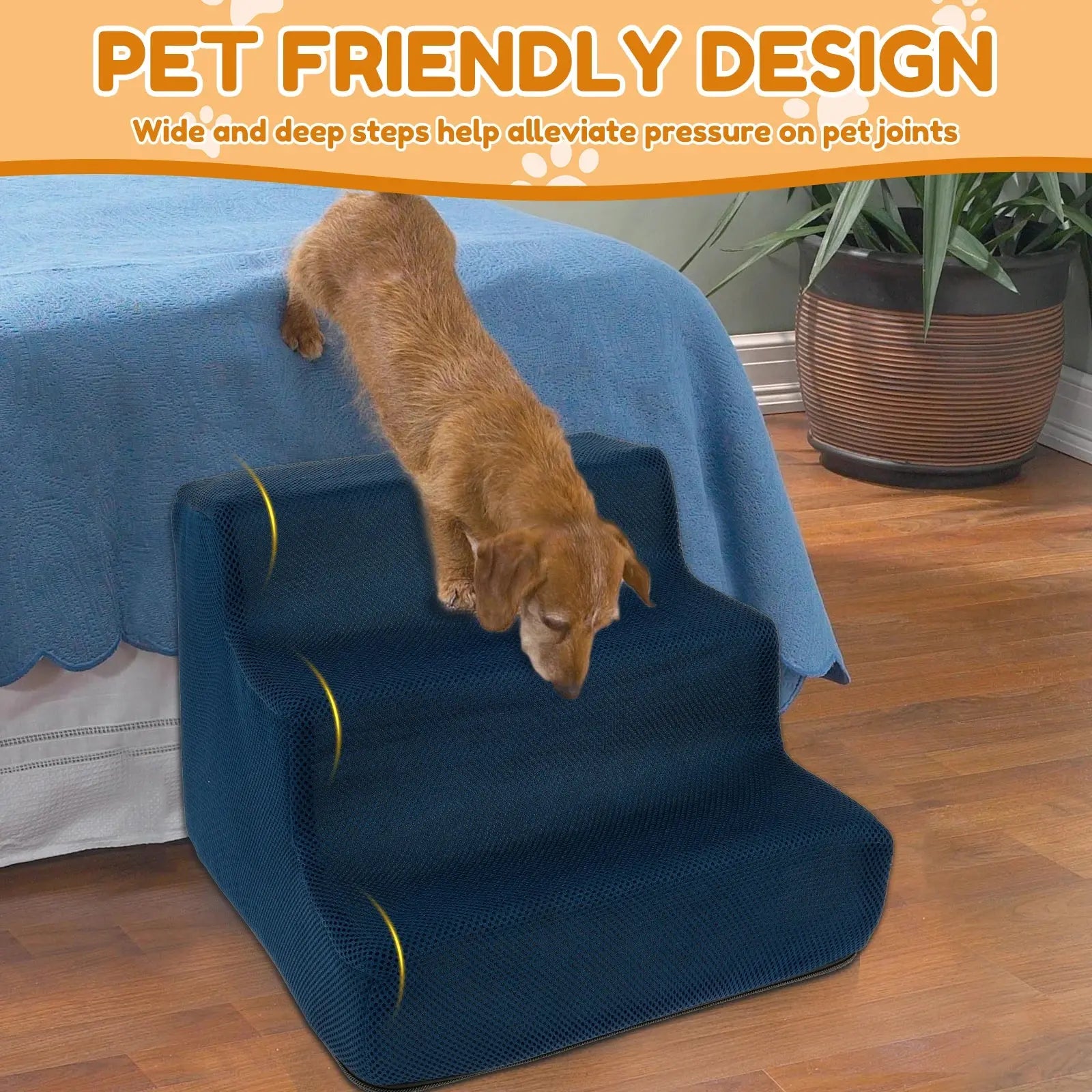 3 Step Dog Stair with Removable Washable Cloth Cover 10.63inch High Cat Stair Stable Pet Safety Ramp Pet Supplies Accessories WLP Company