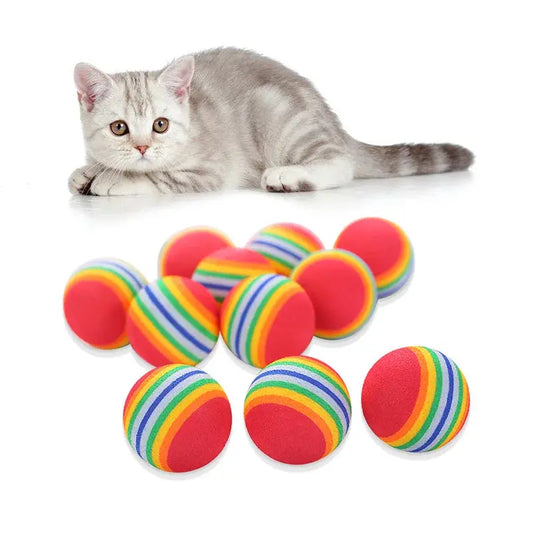 10Pcs Colorful Cat Toy Ball EVA Bite-Resistant Elastic Rainbow Ball Kitten Puppy Chewing Training Interactive Toys Pet Supplies WLP Company