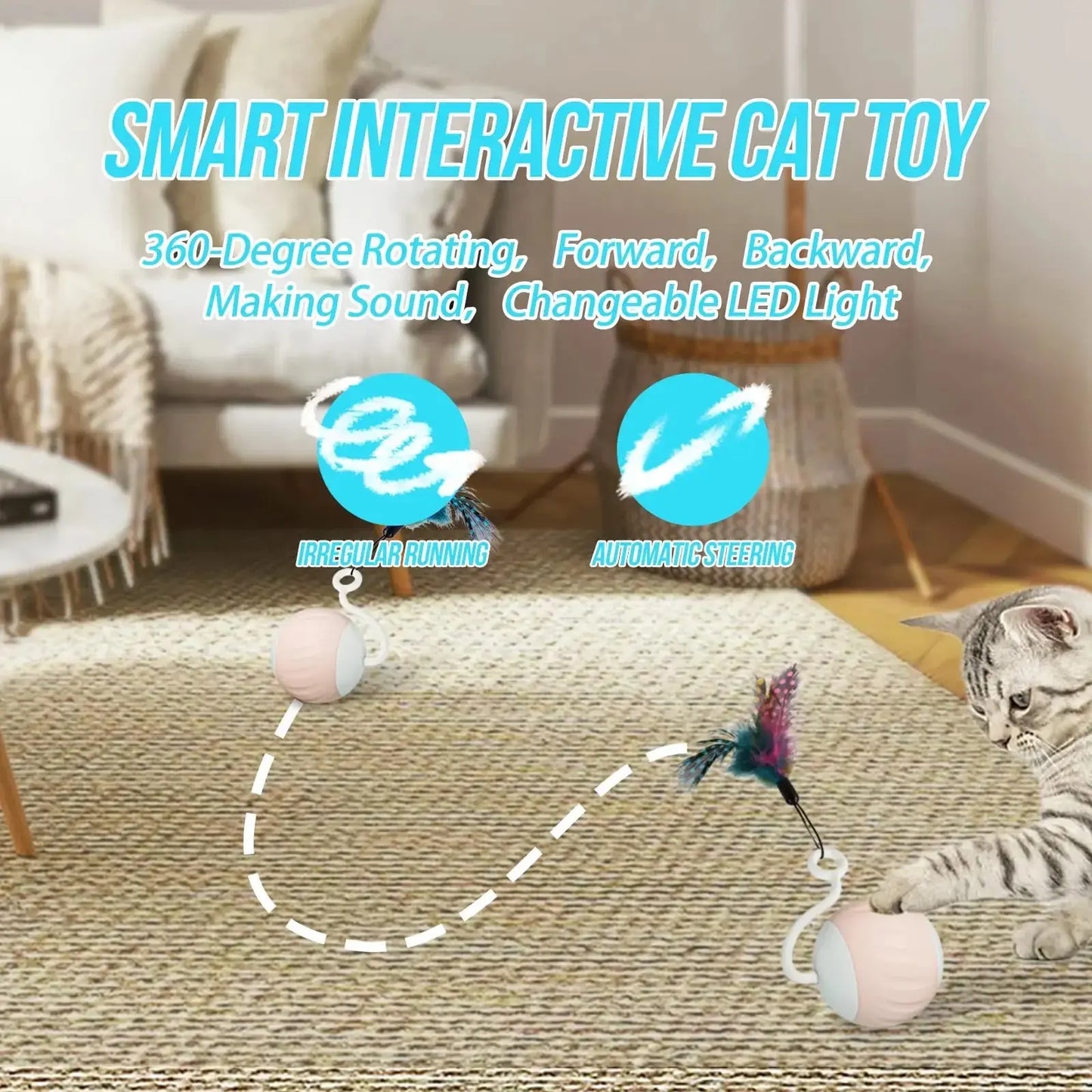 Cat Toys, Turbo Tail Popper Cat Toy 2-Speed Interactive Turbo Tail Mouse Cat Ball Toy Touch Control and Sound Control Smart Star WLP Company