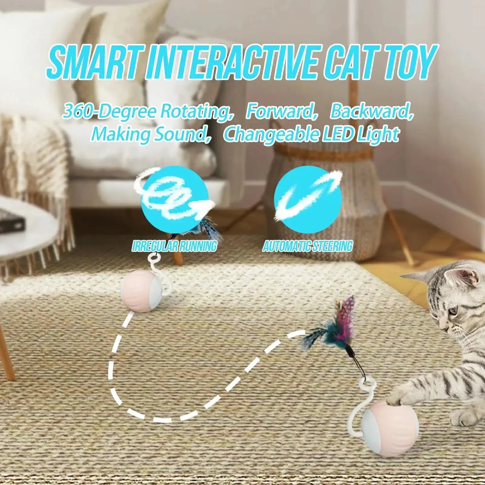 Cat Toys, Turbo Tail Popper Cat Toy 2-Speed Interactive Turbo Tail Mouse Cat Ball Toy Touch Control and Sound Control Smart Star WLP Company