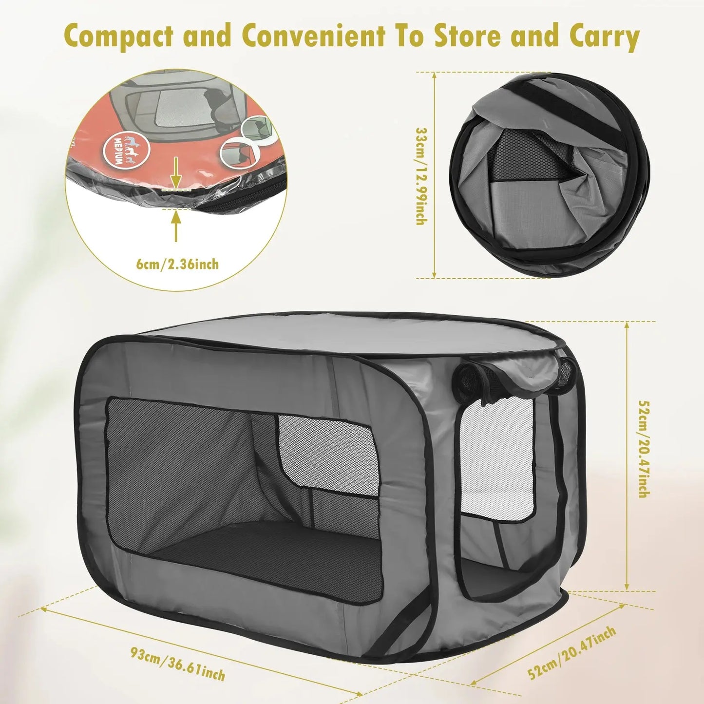 Dog Travel Crate Portable Pop Up Dog Crate with Zipper Mesh Door Foldable Small Dog Seat Kennel for Indoor Outdoor Puppy Cat WLP Company