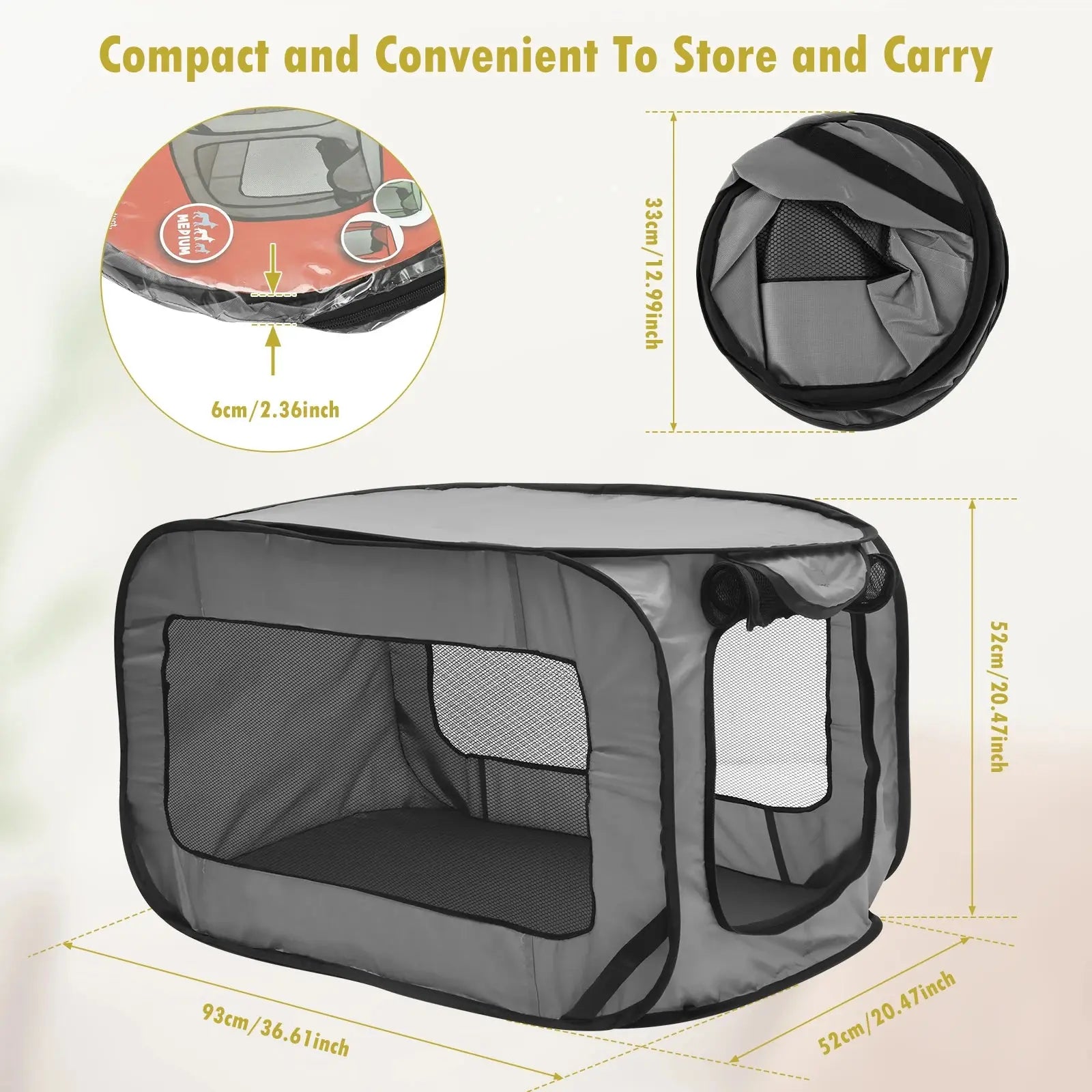 Dog Travel Crate Portable Pop Up Dog Crate with Zipper Mesh Door Foldable Small Dog Seat Kennel for Indoor Outdoor Puppy Cat WLP Company