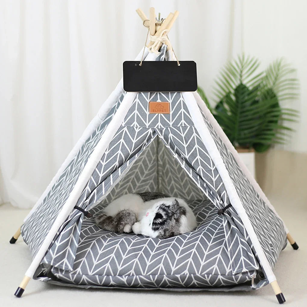 Extra Large Dog Tent - Perfect for Unrestricted Rolling - Linen & Wood Teepee