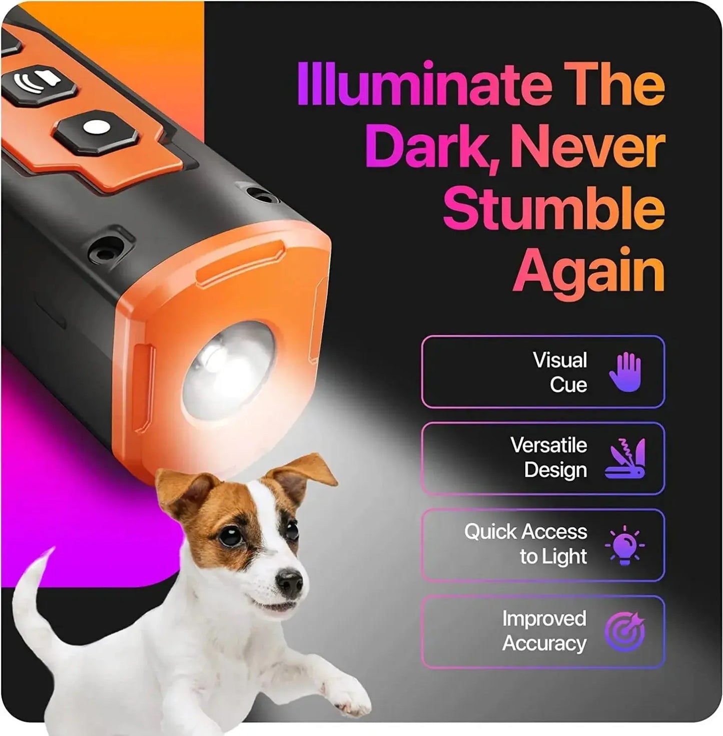 Pet Dog Repeller Ultrasonic Dog Training Device Rechargeable Anti-Bark Triple Sonic Emitter Deterrent Device with LED Flashlight WLP Company