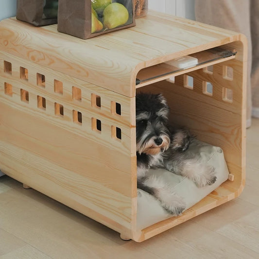 Solid Wood Ventilate Dog Cat House - Waterproof Pine Indoor Outdoor Pet Bed