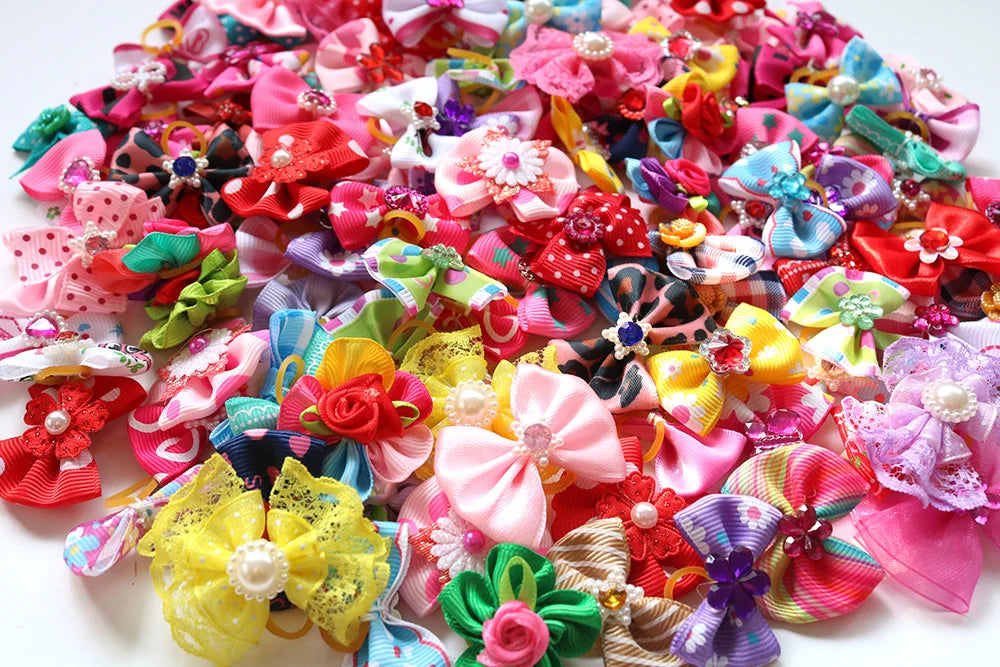 100X Handmade Nice Pet Dog Hair Bows for Puppy Party