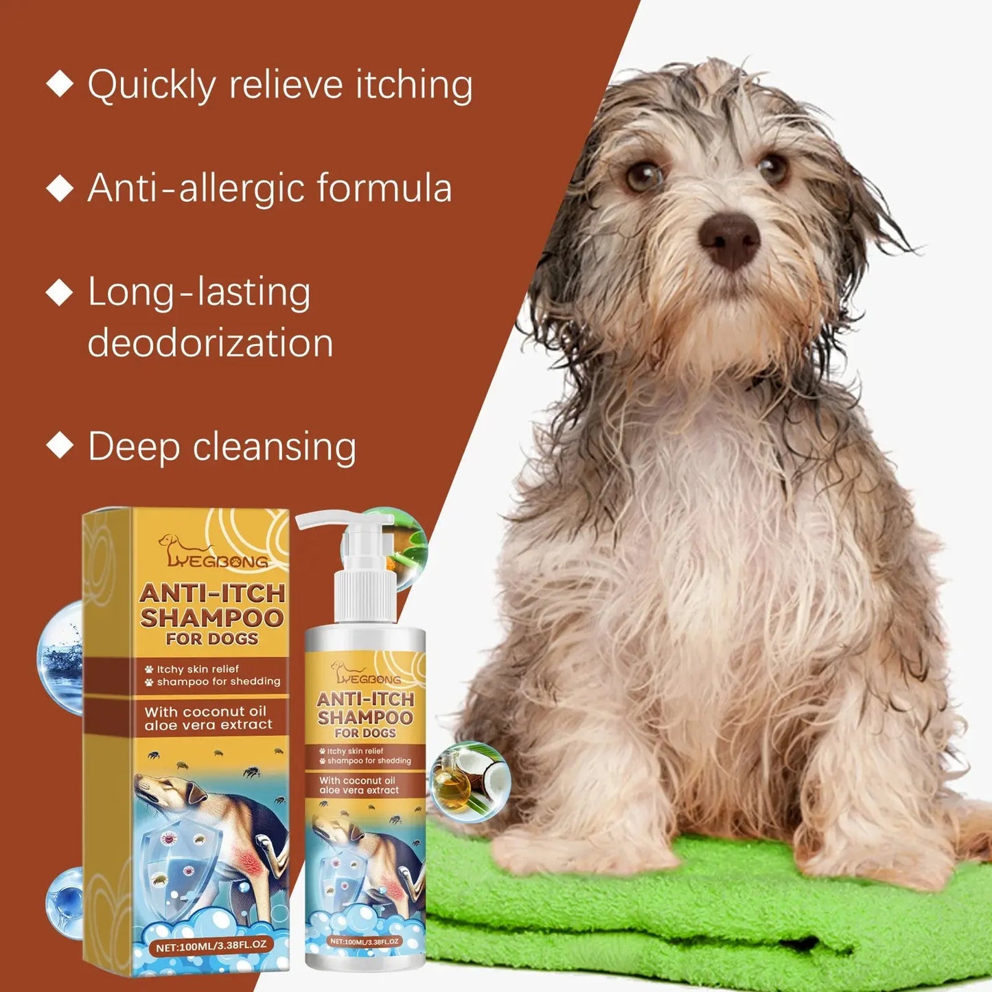 Dog Shampoo Conditioner Moisturizing for Sensitive Skin PH Balanced Anti Itching Flea Killer Dirt Mite Removal Pet Cleaning Foam WLP Company