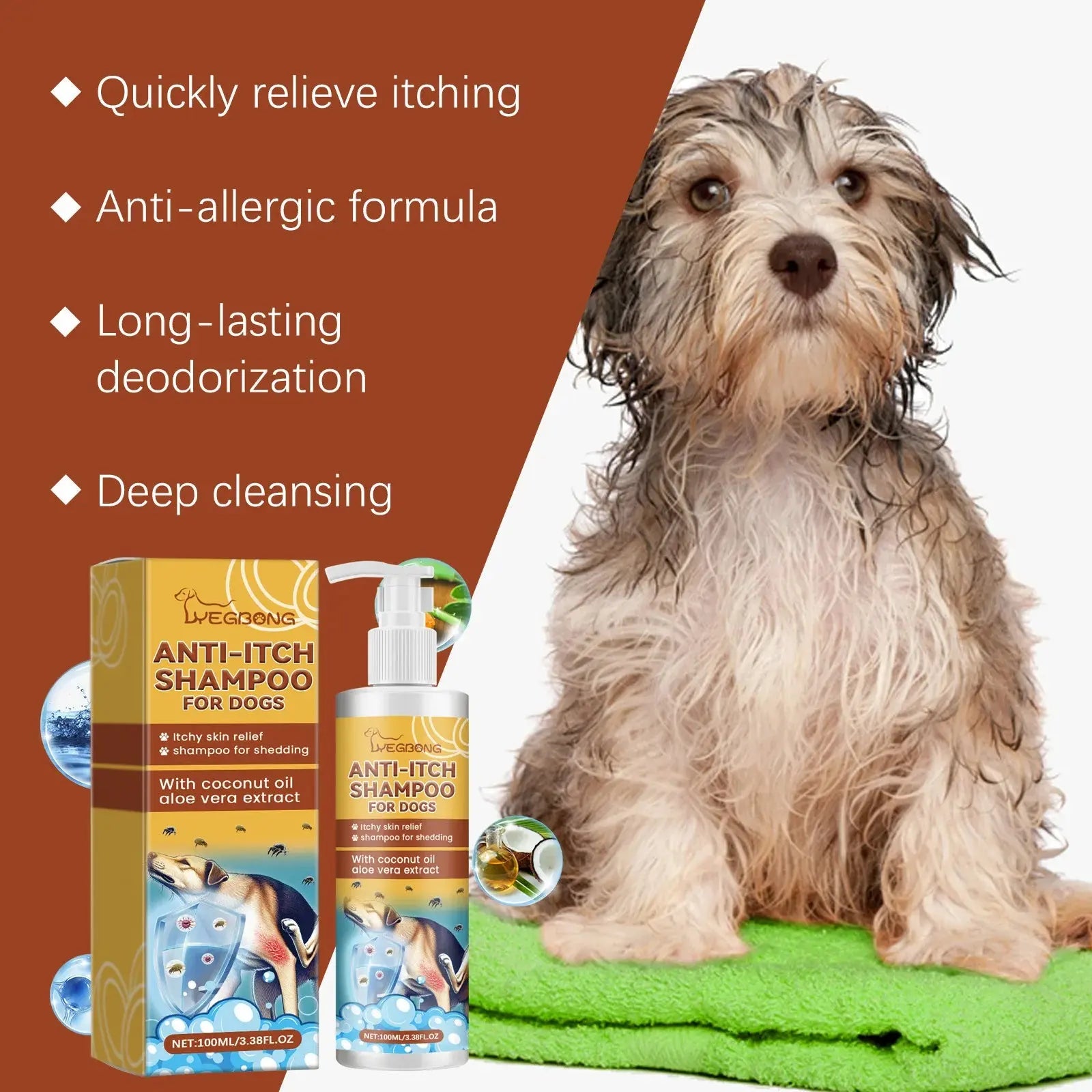 Dog Shampoo Conditioner Moisturizing for Sensitive Skin PH Balanced Anti Itching Flea Killer Dirt Mite Removal Pet Cleaning Foam WLP Company