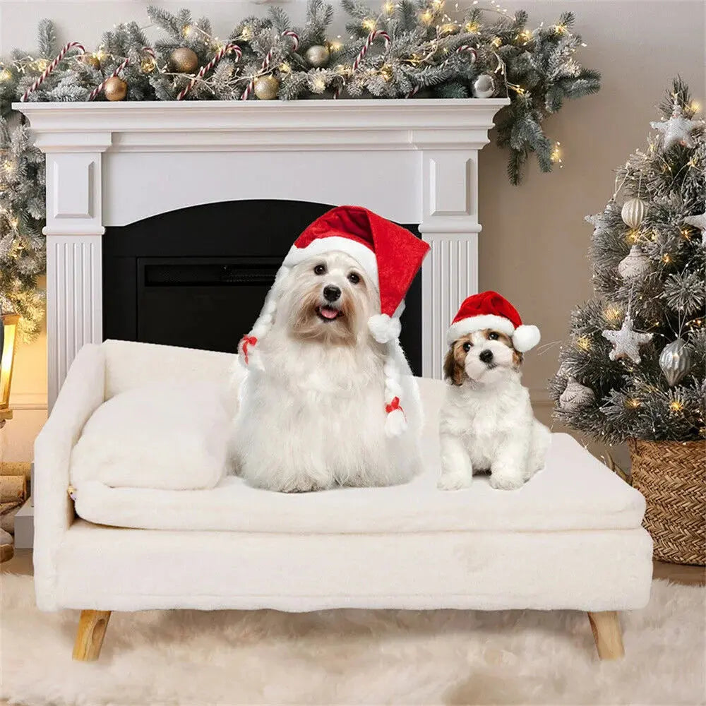 luxury dog sofa Luxury Elevated Dog Sofa Bed with Backrest Plush Cushion Wooden Legs WLP Company