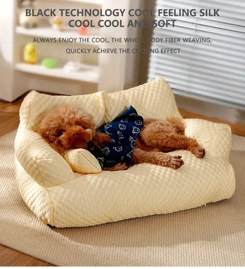 self cooling pet bed Summer Self Cooling Sofa Bed for Small/Medium Dogs/Cats Ice Silk Pearl Cotton Removable Washable Pet Bed with Nonslip Bottom WLP Company